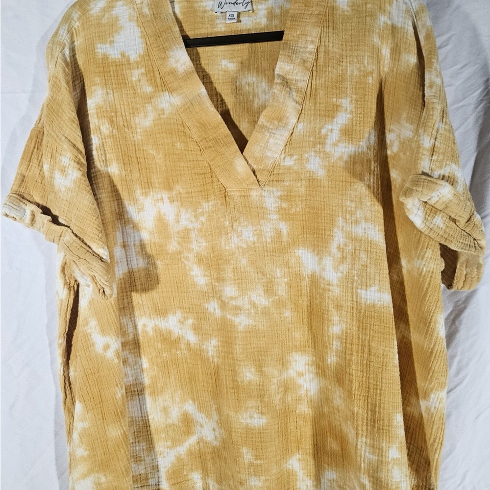Wonderly Yellow and White Tie-Dye V-Neck Tunic